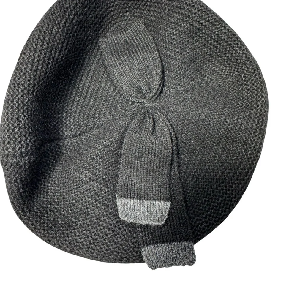 Frank Olive Girl's 100% Wool Knit Black Beanie Hat With Bow Size 2-4 Years